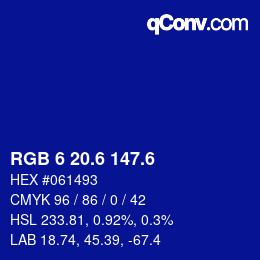 カラーコード: RGB 6 20.6 147.6 | qconv.com