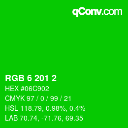 Color code: RGB 6 201 2 | qconv.com