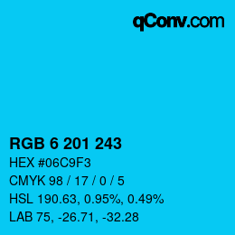 Color code: RGB 6 201 243 | qconv.com