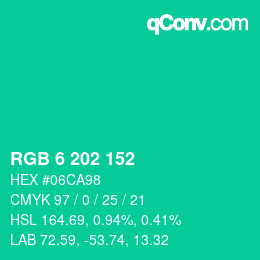 Color code: RGB 6 202 152 | qconv.com