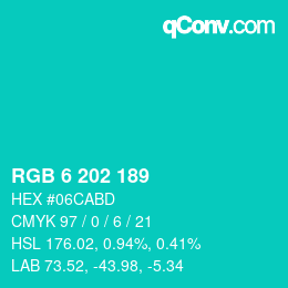 カラーコード: RGB 6 202 189 | qconv.com