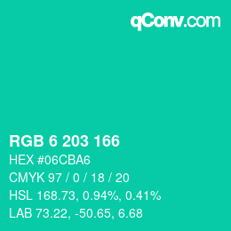 Color code: RGB 6 203 166 | qconv.com