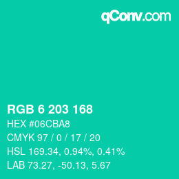 Color code: RGB 6 203 168 | qconv.com