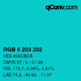 カラーコード: RGB 6 203 202 | qconv.com