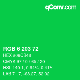Color code: RGB 6 203 72 | qconv.com