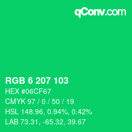 カラーコード: RGB 6 207 103 | qconv.com