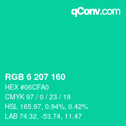 Color code: RGB 6 207 160 | qconv.com