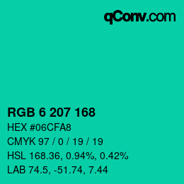 Color code: RGB 6 207 168 | qconv.com