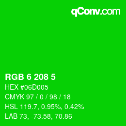 Color code: RGB 6 208 5 | qconv.com