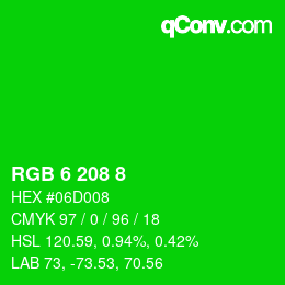 Color code: RGB 6 208 8 | qconv.com