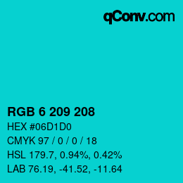 カラーコード: RGB 6 209 208 | qconv.com