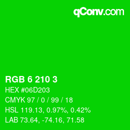Color code: RGB 6 210 3 | qconv.com