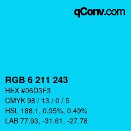 カラーコード: RGB 6 211 243 | qconv.com