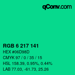 カラーコード: RGB 6 217 141 | qconv.com