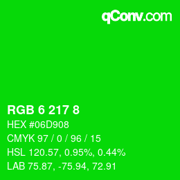 カラーコード: RGB 6 217 8 | qconv.com