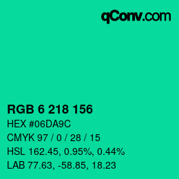 カラーコード: RGB 6 218 156 | qconv.com