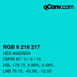 Color code: RGB 6 218 217 | qconv.com