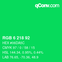 カラーコード: RGB 6 218 92 | qconv.com