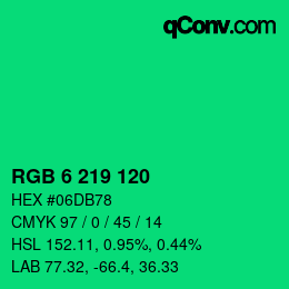 カラーコード: RGB 6 219 120 | qconv.com