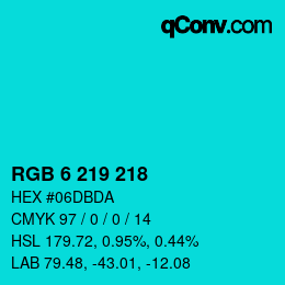 Color code: RGB 6 219 218 | qconv.com