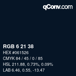Código de color: RGB 6 21 38 | qconv.com