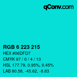 Color code: RGB 6 223 215 | qconv.com