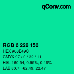 Color code: RGB 6 228 156 | qconv.com