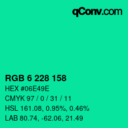 Color code: RGB 6 228 158 | qconv.com