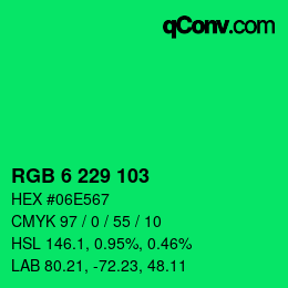 Color code: RGB 6 229 103 | qconv.com