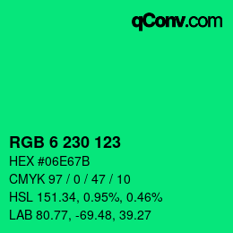 Color code: RGB 6 230 123 | qconv.com
