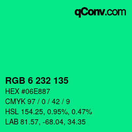 Color code: RGB 6 232 135 | qconv.com