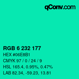 Color code: RGB 6 232 177 | qconv.com