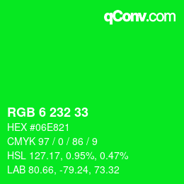 Color code: RGB 6 232 33 | qconv.com