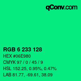 Color code: RGB 6 233 128 | qconv.com