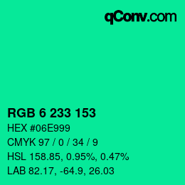 カラーコード: RGB 6 233 153 | qconv.com