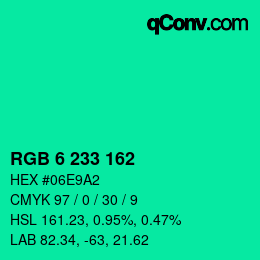 Farbcode: RGB 6 233 162 | qconv.com