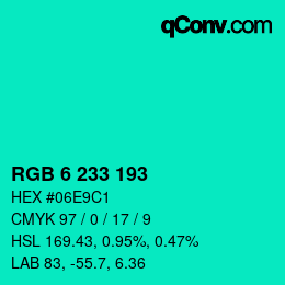 カラーコード: RGB 6 233 193 | qconv.com