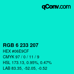 Color code: RGB 6 233 207 | qconv.com