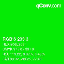 Color code: RGB 6 233 3 | qconv.com