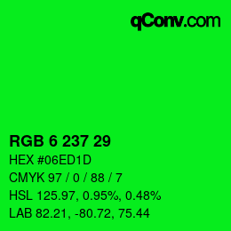 Color code: RGB 6 237 29 | qconv.com