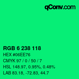 カラーコード: RGB 6 238 118 | qconv.com