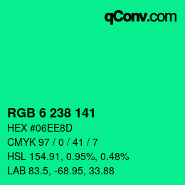 Color code: RGB 6 238 141 | qconv.com