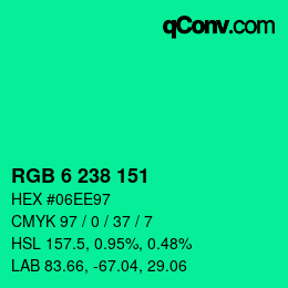 Color code: RGB 6 238 151 | qconv.com