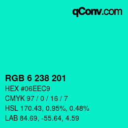 カラーコード: RGB 6 238 201 | qconv.com