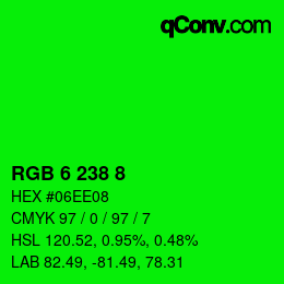 Color code: RGB 6 238 8 | qconv.com