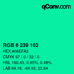 Color code: RGB 6 239 163 | qconv.com