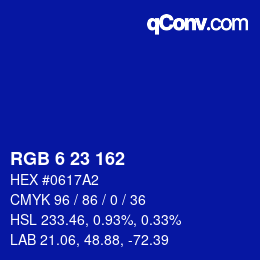 Color code: RGB 6 23 162 | qconv.com