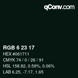 Color code: RGB 6 23 17 | qconv.com