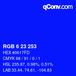 Color code: RGB 6 23 253 | qconv.com