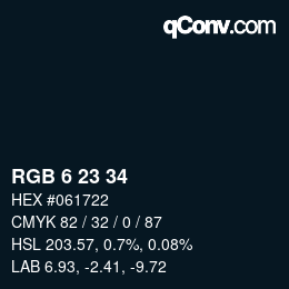 カラーコード: RGB 6 23 34 | qconv.com